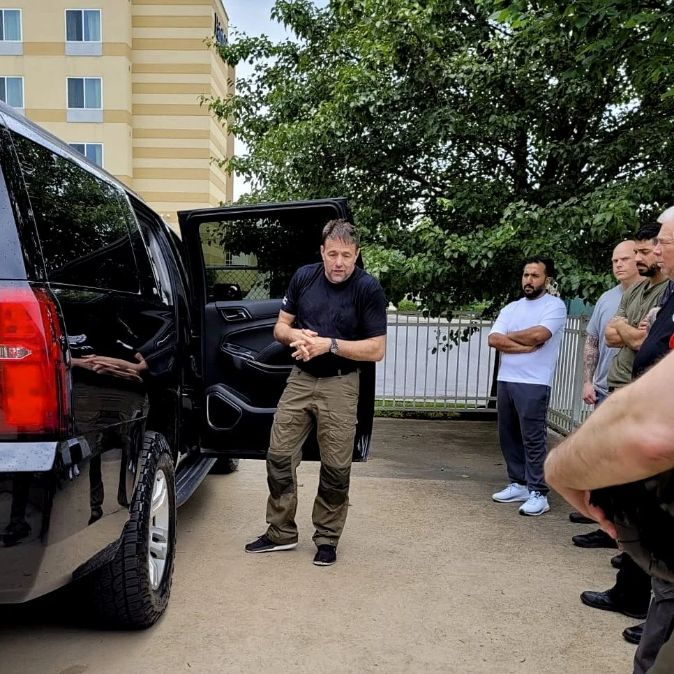 Alan Baker teaching vehicle based protection tactics to a professional training team